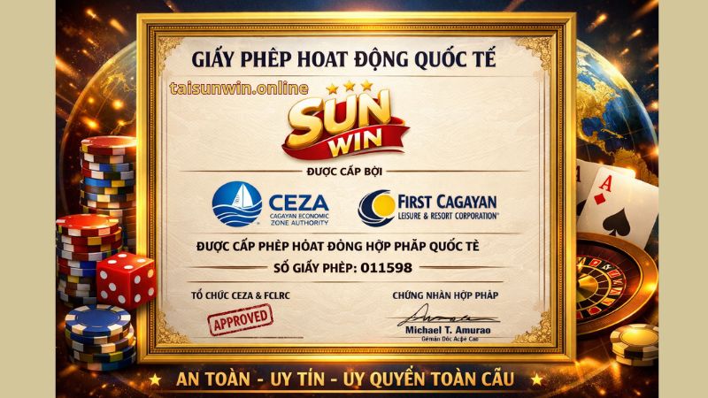Giấy chứng nhận hoạt động và pháp lý của cổng game Sunwin